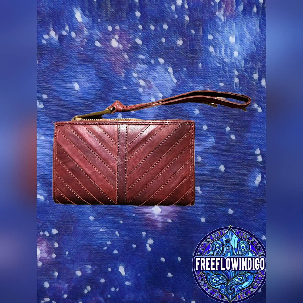 EUC | margot | Chevron Genuine Leather Women's Wallet | Brandy Brown